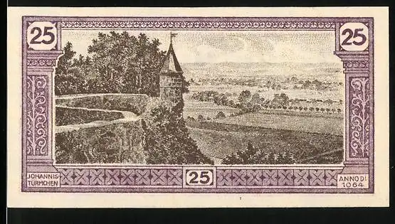 Notgeld Siegburg 1921, 25 Pfennig, Johannistürmchen, Gutschein