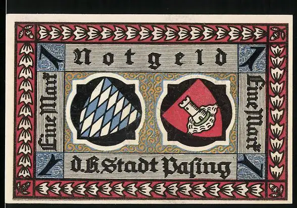 Notgeld Pasing 1918, 1 Mark, Wappen, Signatur