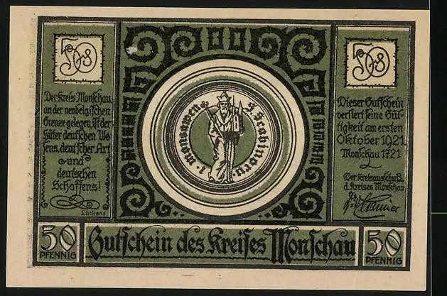 Notgeld Monschau 1921, 50 Pfennig, Jagdschloss Karls der Grossen