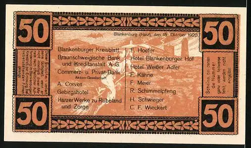 Notgeld Blankenburg a. Harz 1920, 50 Pfennig, Tränkestrasse
