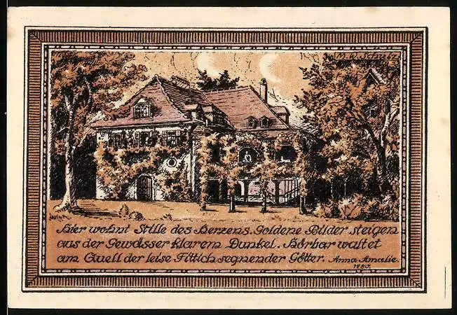 Notgeld Tiefurt 1921, 25 Pfennig, Scherenschnitt Herzogin Anna Amalie, Wohnhaus der Herzogin