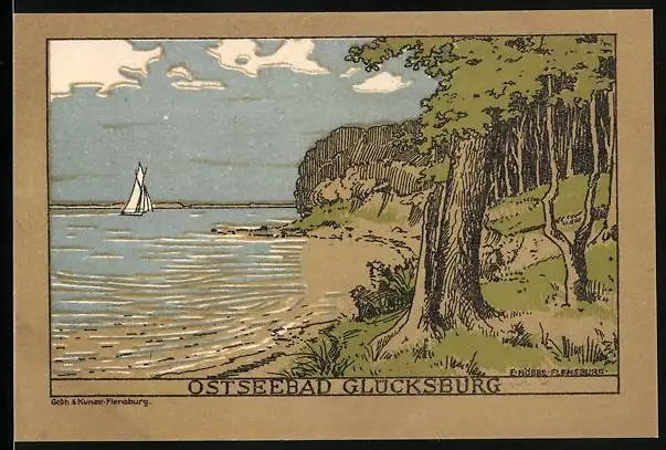 Notgeld Glücksburg 1920, 50 Pfennig, Strand an der Ostsee