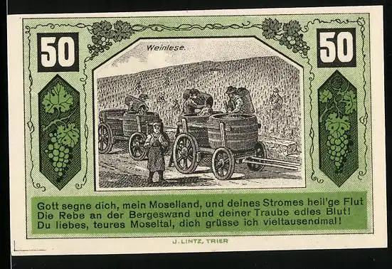 Notgeld Schweich 1921, 50 Pfennig, Arbeiter bei der Weinlese