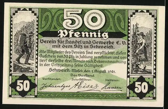 Notgeld Schweich 1921, 50 Pfennig, Arbeiter bei der Weinlese