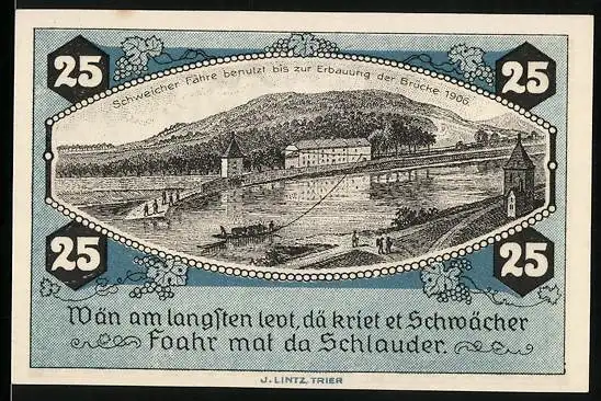 Notgeld Schweich 1921, 25 Pfennig, Schweicher Fähre, Bauer bei der Feldarbeit