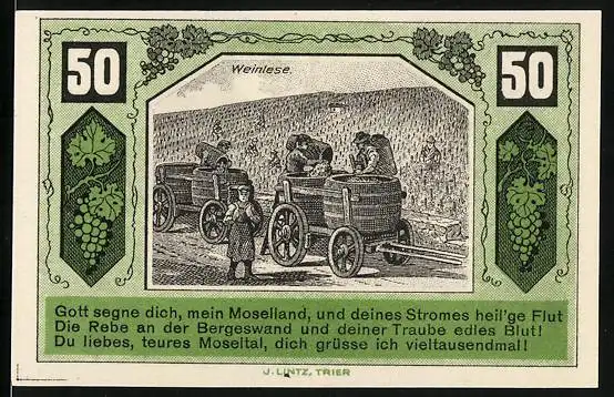Notgeld Schweich 1921, 50 Pfennig, Arbeiter bei der Weinlese