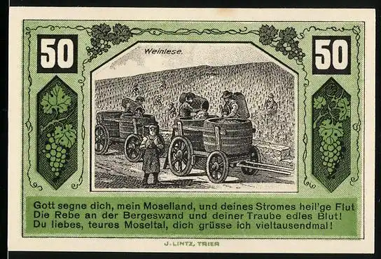 Notgeld Schweich 1921, 50 Pfennig, Arbeiter bei der Weinlese