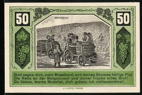 Notgeld Schweich 1921, 50 Pfennig, Arbeiter bei der Weinlese