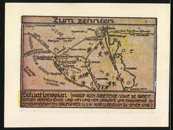 Notgeld Burgsteinfurt 1921, 50 Pfennig, Schlossmühle und Ritterburg, Landkarte