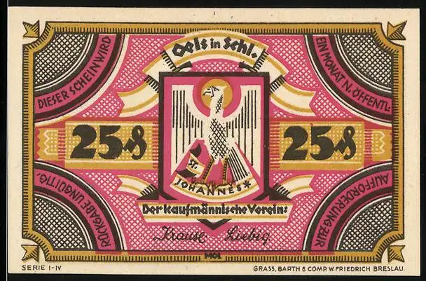 Notgeld Oels i. Schl., 25 Pfennig, Schloss und Wappen