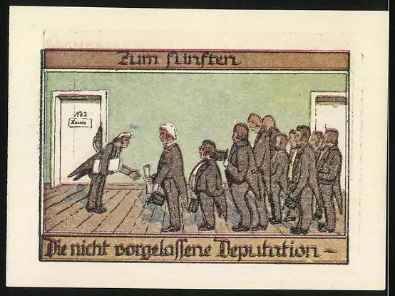 Notgeld Burgsteinfurt 1921, 50 Pfennig, Die nicht vorgelassene Deputation, Lehrerinnen-Seminar