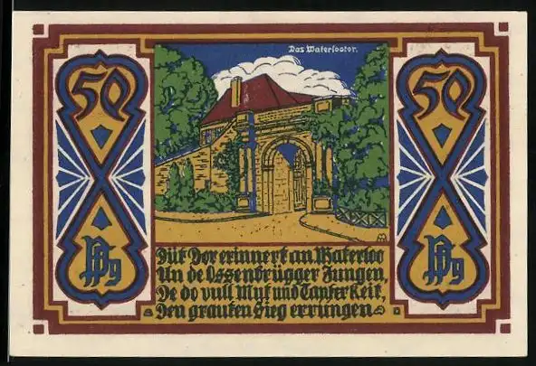Notgeld Osnabrück 1921, 50 Pfennig, Waterlootor, Signatur