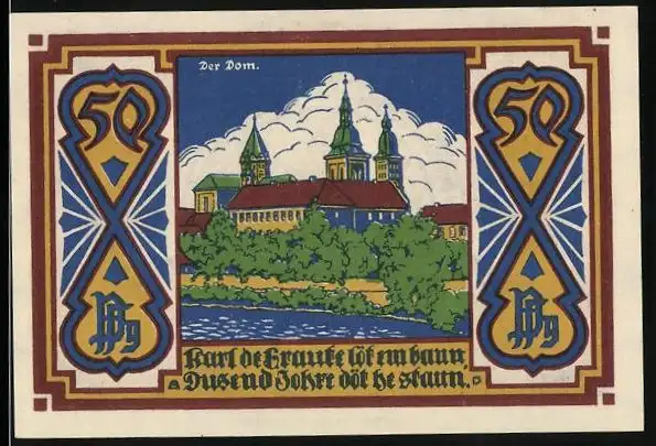 Notgeld Osnabrück 1921, 50 Pfennig, Dom, Signatur