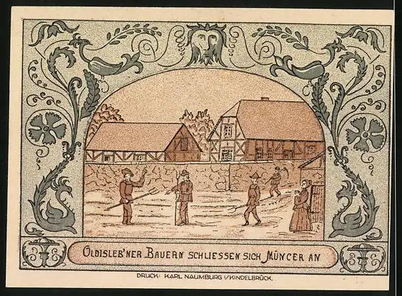 Notgeld Oldisleben a. Kyffh. 1921, 50 Pfennig, Bauern schliessen sich Müncer an, Kaliwerk von Wilhelm Ernst