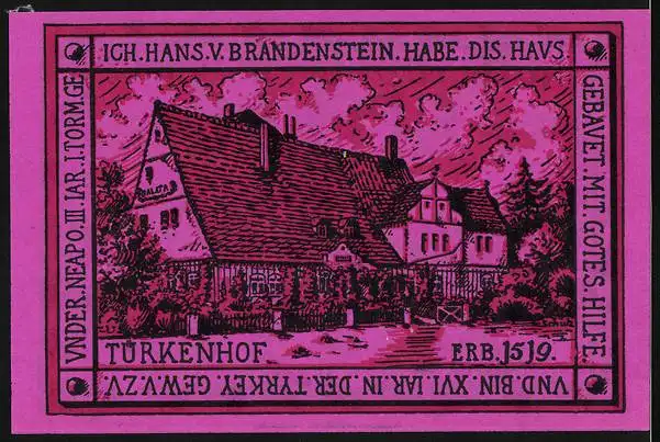 Notgeld Oppurg 1921, 50 Pfennig, Türkenhof, Wappen