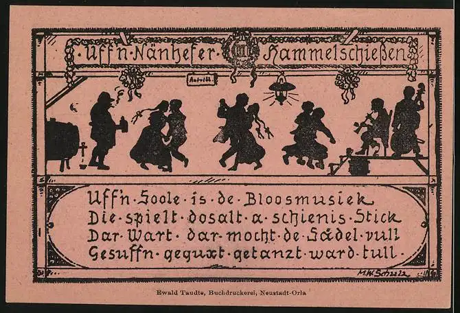 Notgeld Neunhofen 1921, 50 Pfennig, Kirche, Paare beim Tanz, Hammelschiessen