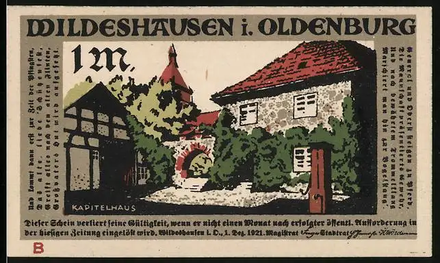 Notgeld Wildeshausen i. Oldenburg 1921, 1 Mark, Festumzug der Gilde, Kapitelhaus