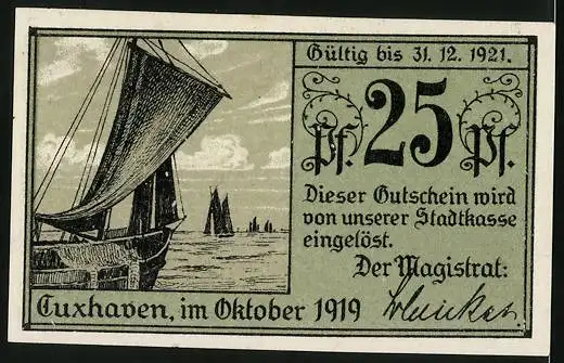 Notgeld Cuxhaven 1919, 25 Pfennig, Schloss Ritzebüttel, Alte Liebe, Gutschein