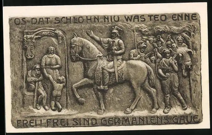 Notgeld Horn (Lippe) 1921, 50 Pfennig, Hermannsdenkmal, Reiter mit Schwert grüsst von seinem Pferd, Gutschein
