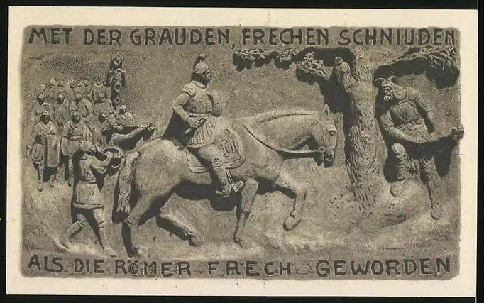 Notgeld Horn (Lippe) 1921, 50 Pfennig, Hermannsdenkmal, Germanen kämpfen gegen die Römer, Gutschein