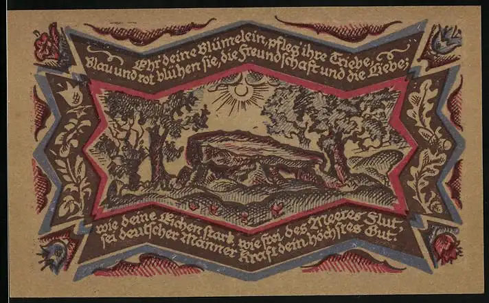 Notgeld Oldenburg 1921, 50 Pfennig, Felsen im Sonnenschein, Wappen