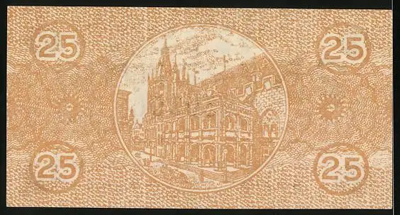 Notgeld Köln 1920, 25 Pfennig, Rathaus und Signatur, Gutschein