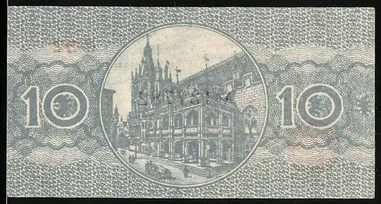 Notgeld Köln 1920, 10 Pfennig, Rathaus und Signatur, Gutschein