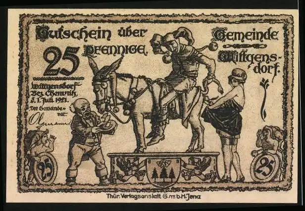 Notgeld Wittgensdorf 1921, 25 Pfennig, Frauen mit kleinem Engel