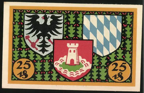 Notgeld Pasing 1918, 25 Pfennig, Ortsansicht, Wappen