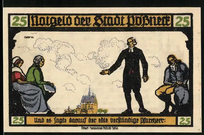 Notgeld Pössneck 1921, 25 Pfennig, Hermann u. Dorothea v. Goethe
