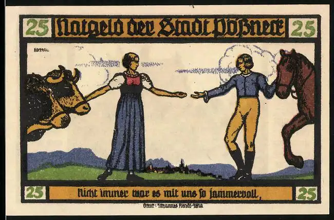 Notgeld Pössneck 1921, 25 Pfennig, Hermann u. Dorothea v. Goethe