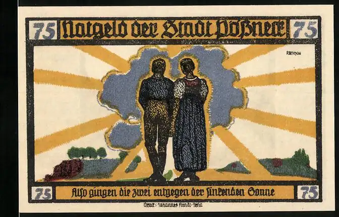 Notgeld Pössneck 1921, 75 Pfennig, Hermann u. Dorothea v. Goethe