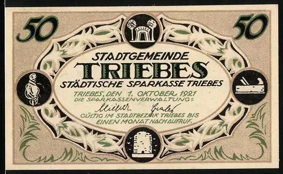 Notgeld Triebes 1921, 50 Pfennig, Kirche