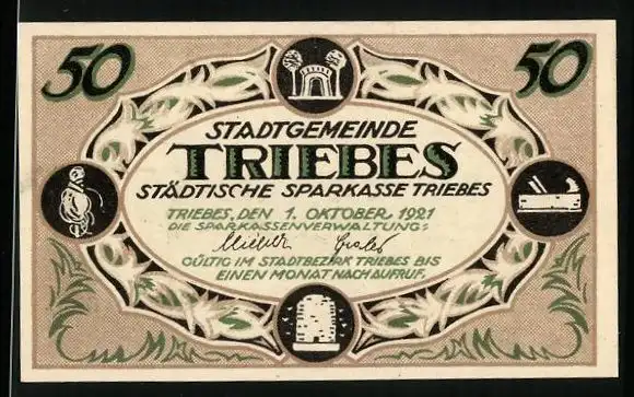 Notgeld Triebes 1921, 50 Pfennig, Kirche