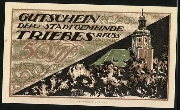 Notgeld Triebes 1921, 50 Pfennig, Kirche