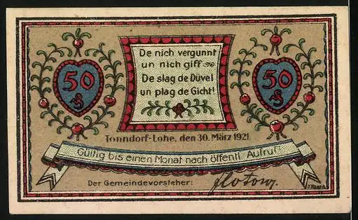 Notgeld Tonndorf-Lohe 1921, 50 Pfennig, Wandsefall