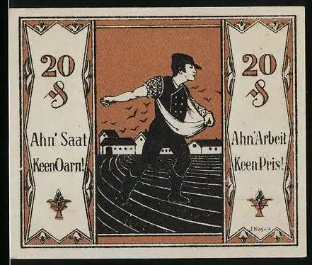 Notgeld Tonndorf-Lohe 1921, 20 Pfennig, Bauer bei der Aussaat