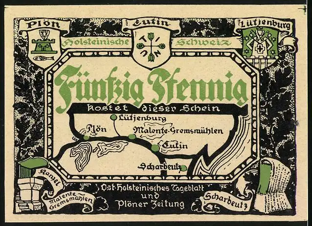 Notgeld Malente-Gremsmühlen, 50 Pfennig, Uglei-See