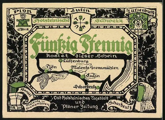 Notgeld Eutin, 50 Pfennig, Tempel im Schlossgarten