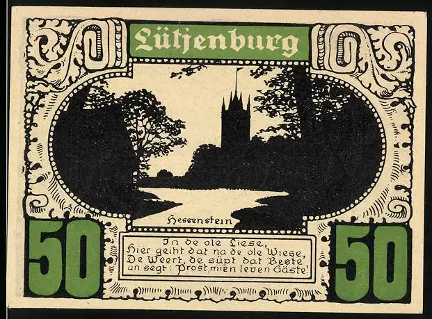 Notgeld Lütjenburg, 50 Pfennig, Hessenstein