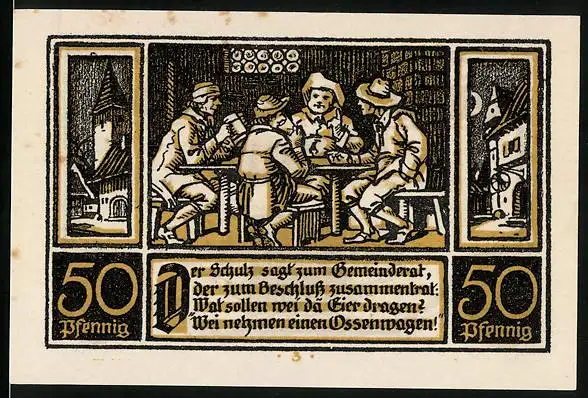 Notgeld Ditfurt 1921, 50 Pfennig, Gemeinderat im Wirtshaus