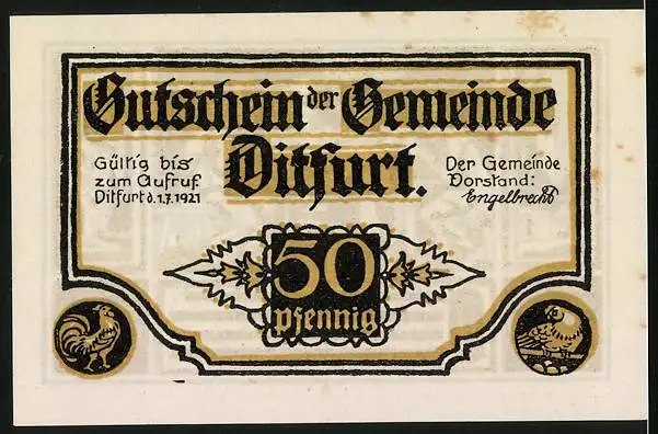 Notgeld Ditfurt 1921, 50 Pfennig, Gemeinderat im Wirtshaus