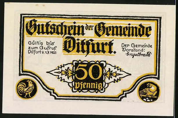 Notgeld Ditfurt 1921, 50 Pfennig, Bauer Geelbein