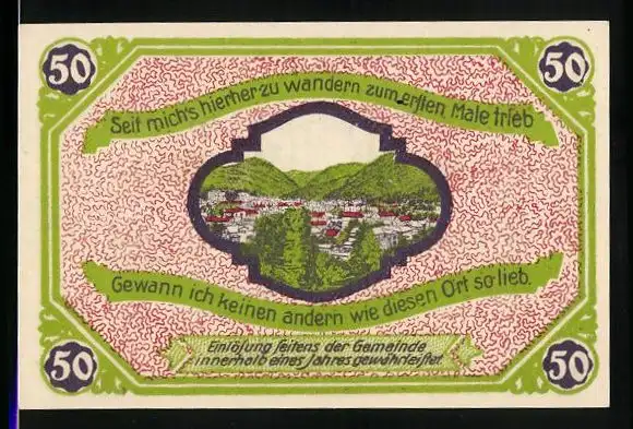 Notgeld Friedrichroda, 50 Pfennig, Ortsansicht, Wappen