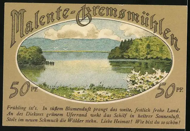 Notgeld Malente 1921, 50 Pfennig, Fischerhütte am Dieksee