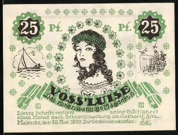 Notgeld Malente 1920, 25 Pfennig, Voss Luise, Kellersee