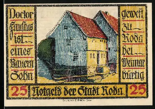 Notgeld Roda 1921, 25 Pfennig, Fausthaus, Wappen
