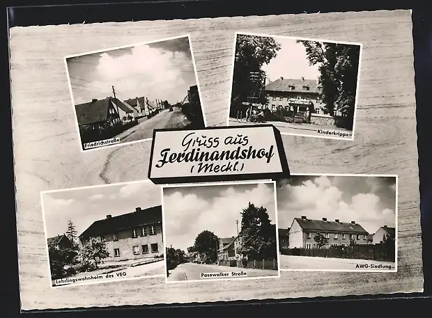 AK Ferdinandshof / Torgelow, Friedrichstrasse, Kinderkrippe, Lehrlingswohnheim des VEG, Pasewalker Strasse, AWG-Siedlung