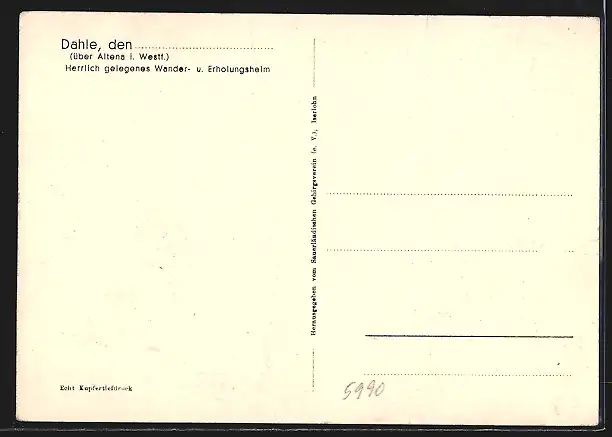 AK Dahle / Altena, Ehrenmal des Sauerländischen Gebirgsvereins auf dem Kohlberg