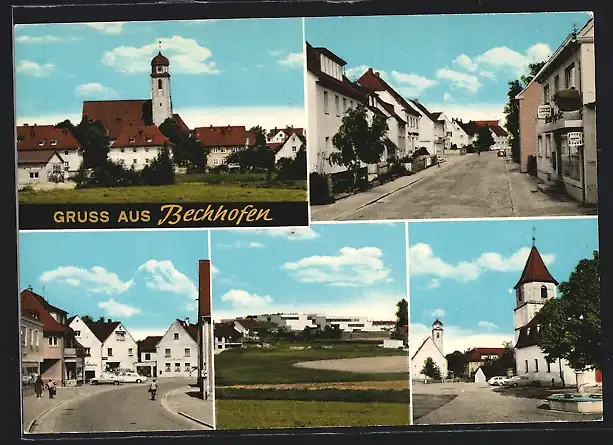 AK Bechhofen / Mfr., Strassenpartien, Ortspartie mit Kirchen, Panorama
